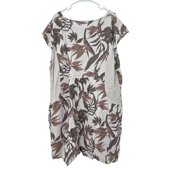 LUNGO L'ARNO 3X MADE IN ITALY LINEN TROPICAL PRINT CAP SLEEVE MIDI DRESS - Picture 2 of 6